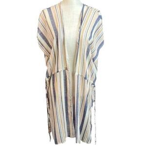 Xhilaration Short Sleeve Topper Cardigan Kimono Striped Women Sz M Tan Blue Pink